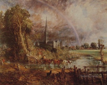 牧草地から見たソールズベリー大聖堂 ロマンチックな風景 ジョン・コンスタブルの流れ Oil Paintings
